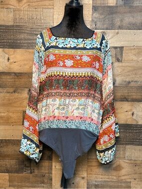 NEW NWT Free People Boho Bodysuit Wide Sleeves Large L TEP 122